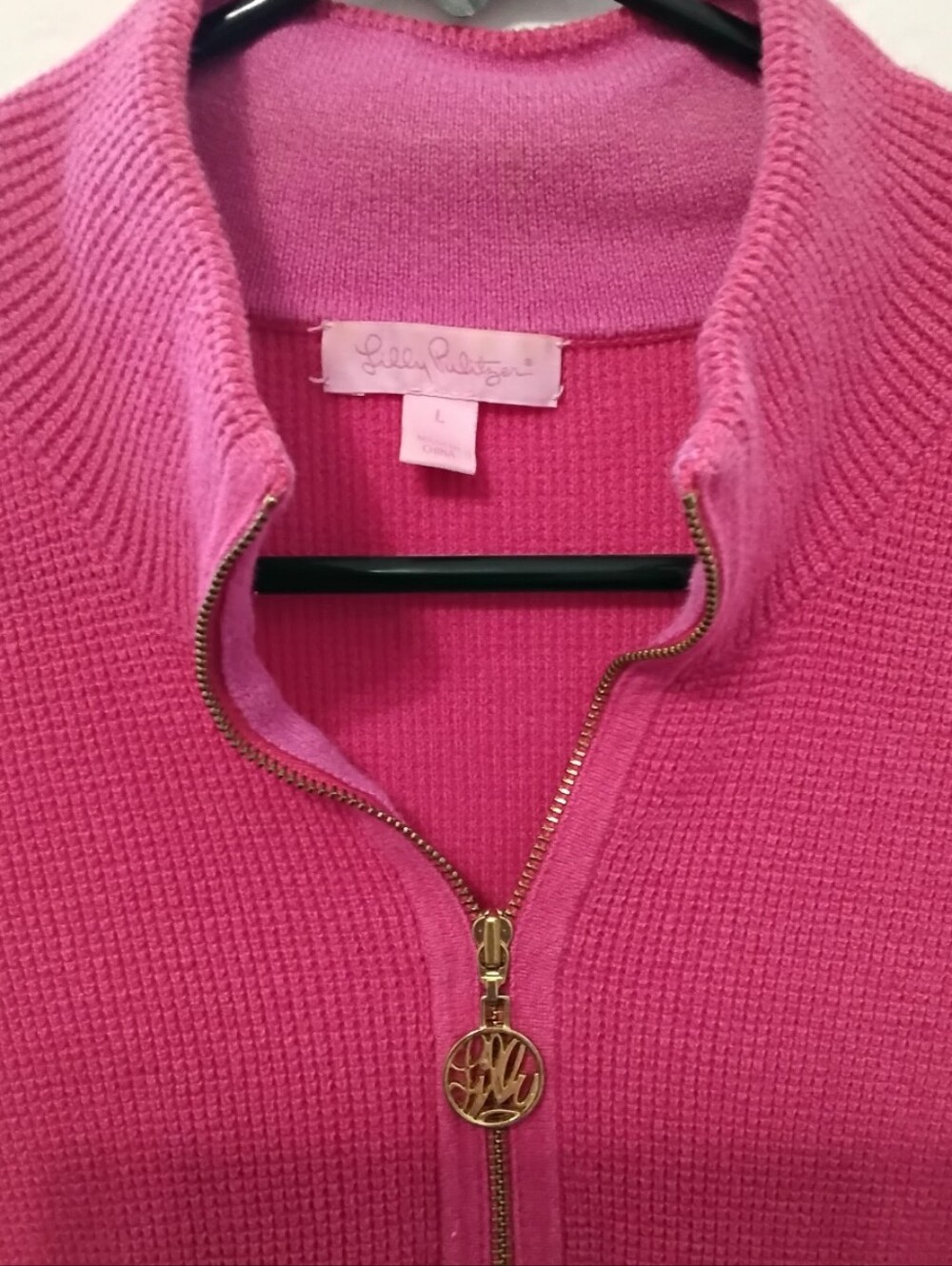 Lilly Pulitzer "Skipper" Hot Pink Waffle Knit Pullover Sweater - Size Large
